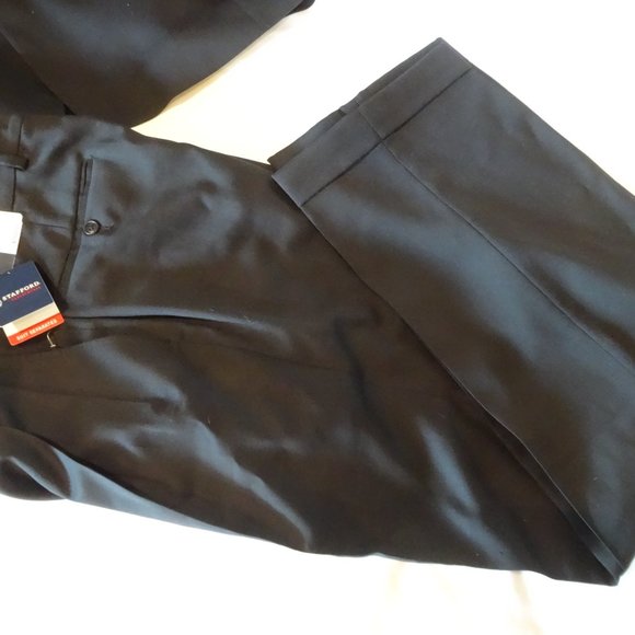 NEW Stafford Mens Classic BLACK Wool pleat Front 2 Pc Suit 38R Jacket 32x32 Pant - Picture 2 of 8